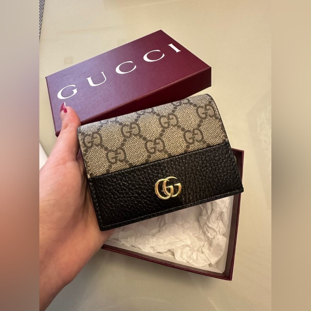 GG Marmont Two-Tone Card Holder (Black Leather)